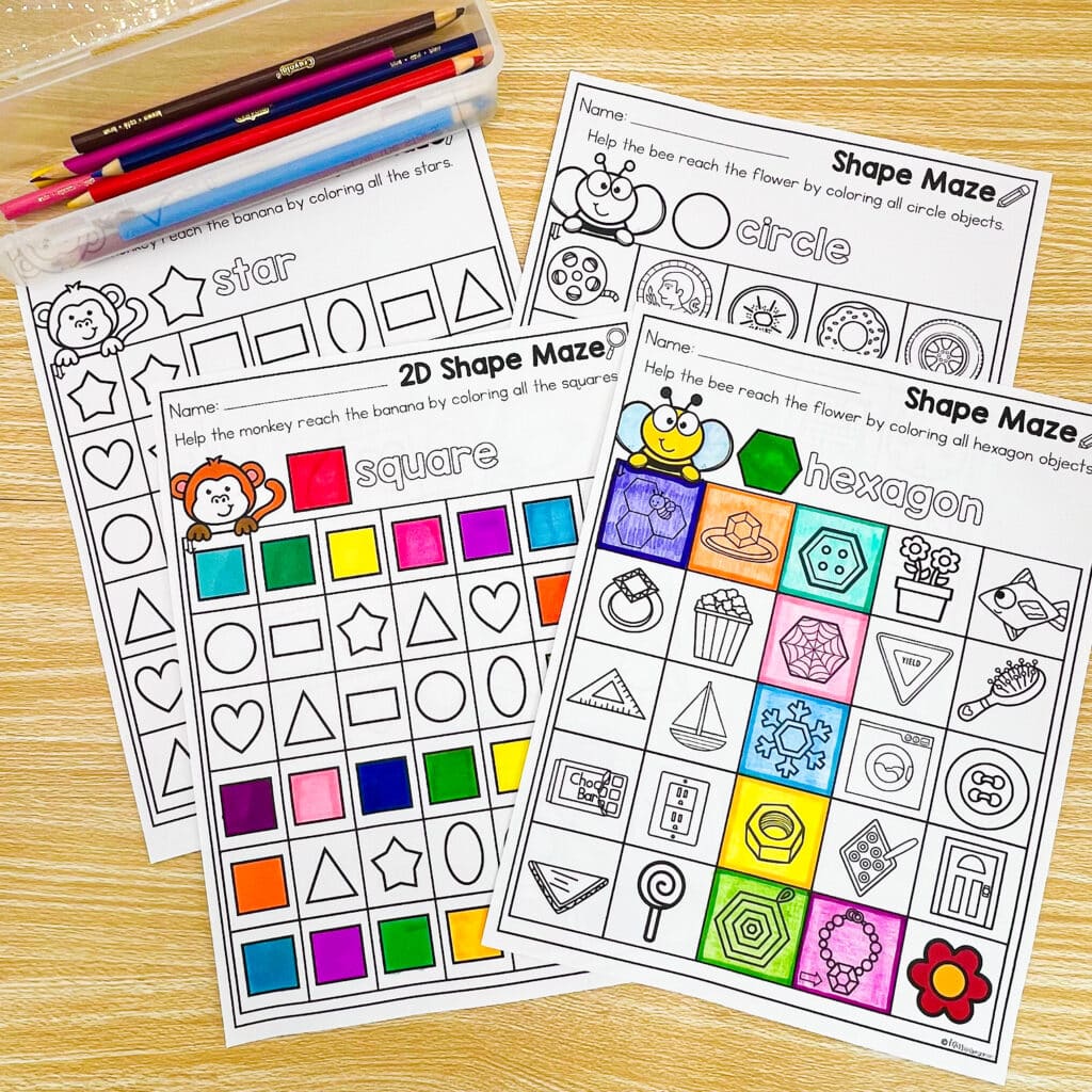 Four shape maze worksheets