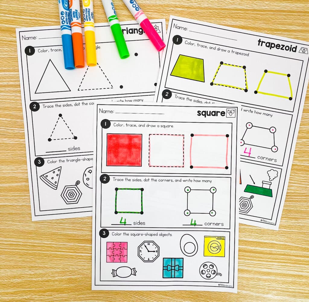 Three individual shape review pages