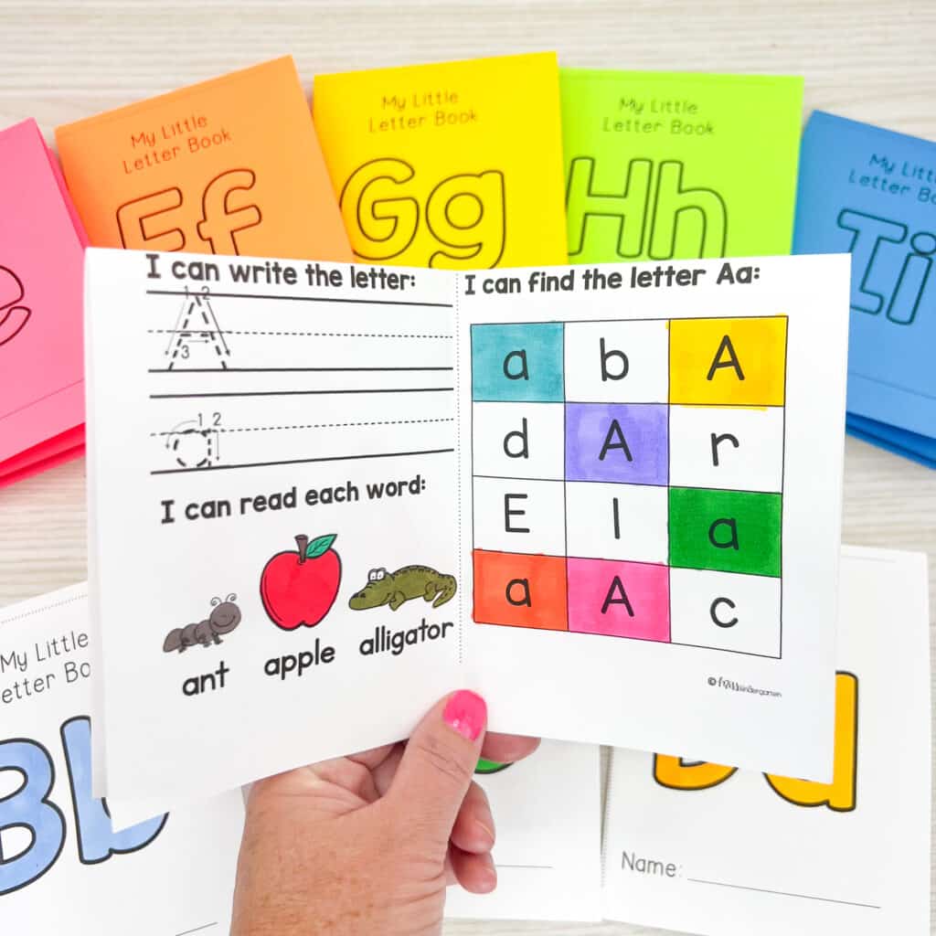 A mini alphabet practice booklet with trace and write