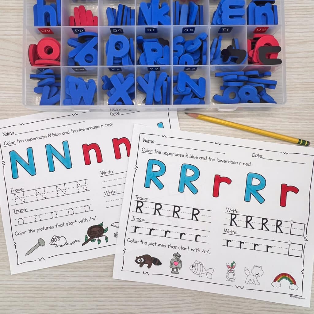 Letter review worksheets for N and R