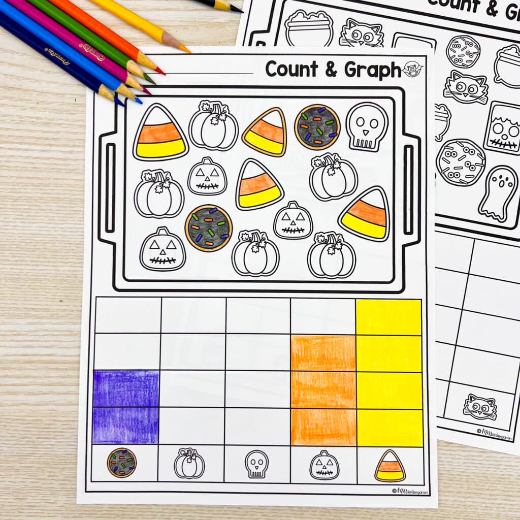 Halloween-themed count and graph activity