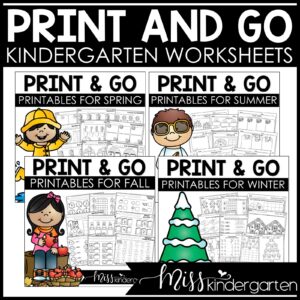 Kindergarten Packet Math and Literacy Review Worksheets for the YEAR