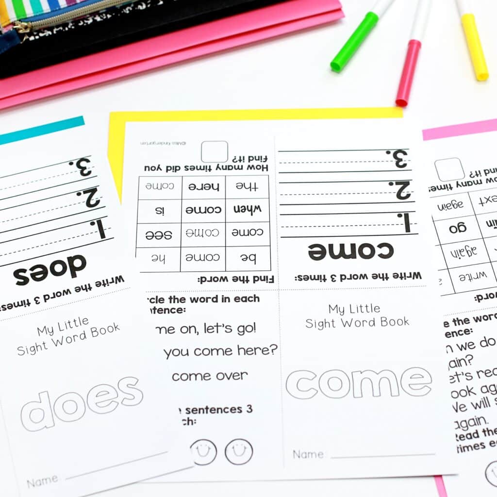Printed sight word booklets ready to fold and prep