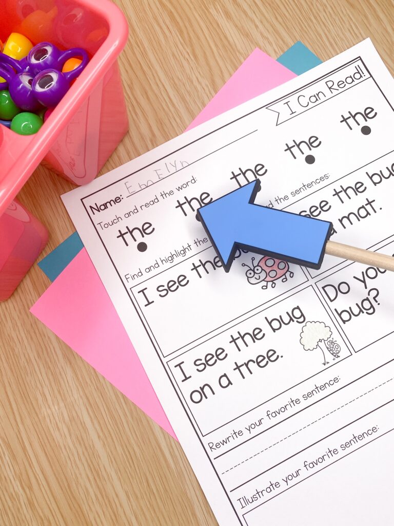 Reading sight words in isolation using a pointer