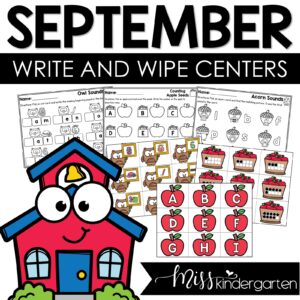 September Kindergarten Centers Write and Wipe Activities & Sensory Bins